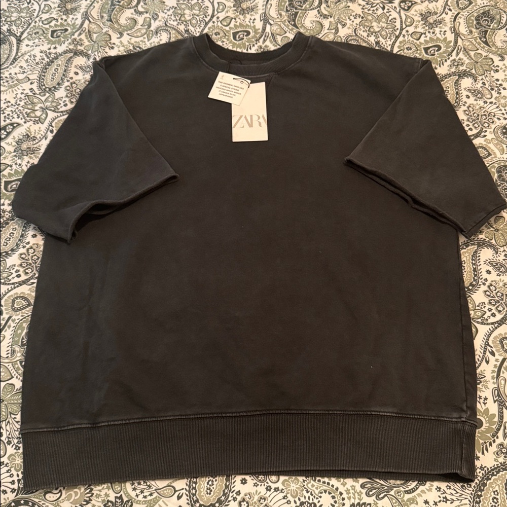 ZARA WASHED EFFECT SHORT SLEEVE PLUSH SWEATSHIRT - Picture 7 of 8